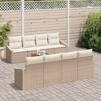 9-teiliges Garten-Sofa-Set mit Kissen Beige Poly Rattan Akazie