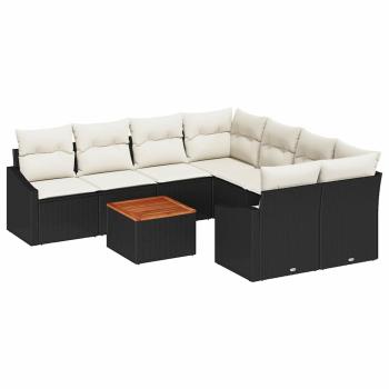 9-teilige Garten-Sofa-Set mit Kissen Schwarz Poly-Rattan Akazie