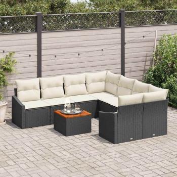 9-teilige Garten-Sofa-Set mit Kissen Schwarz Poly-Rattan Akazie