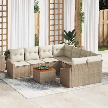 ARDEBO.de - 9-teiliges Garten-Sofaset mit Kissen Beige Poly-Rattan Akazie