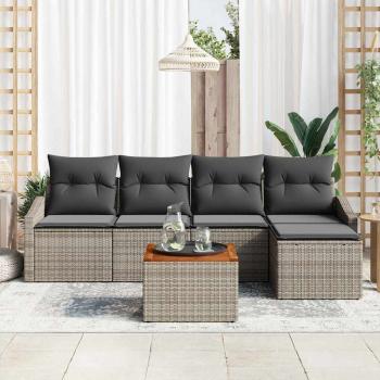 6-teiliges Garten-Sofaset mit Kissen Grau Poly-Rattan Akazie