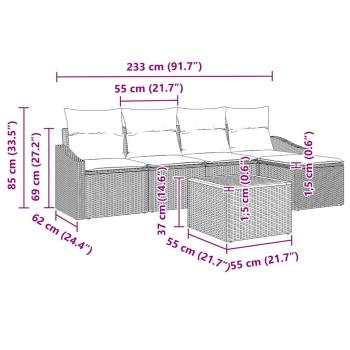 6-teiliges Garten Sofa Set mit Kissen Schwarz Poly-Rattan Akazie