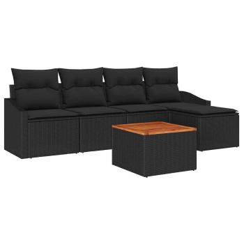6-teiliges Garten Sofa Set mit Kissen Schwarz Poly-Rattan Akazie