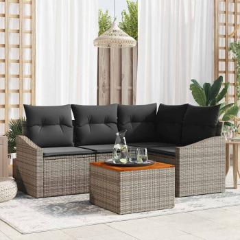 ARDEBO.de - 5-teilige Garten Sofa Set mit Kissen grau Poly Rattan Akazie