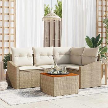 ARDEBO.de - 5-teiliges Garten Sofa Set mit Kissen in Beige aus Poly Rattan und Akazie