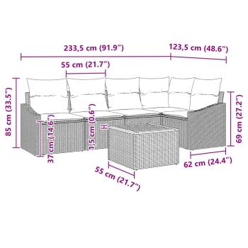 6-teiliges Garten Sofa Set mit Kissen Schwarz Poly Rattan Akazie