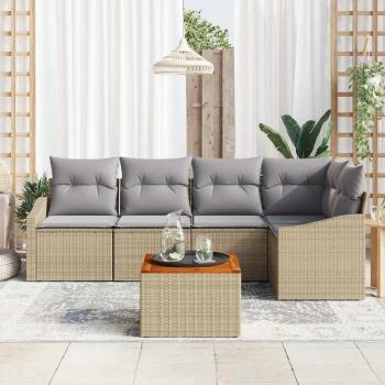 6-teiliges Garten-Sofa-Set mit Kissen Beige Poly Rattan Akazie