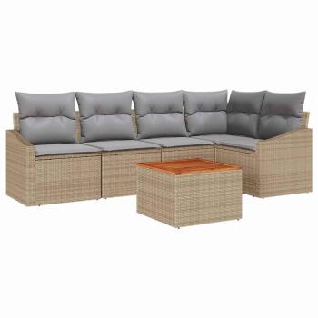 6-teiliges Garten-Sofa-Set mit Kissen Beige Poly Rattan Akazie