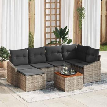 ARDEBO.de - 7-teiliges Garten-Sofa-Set mit Kissen Grau Poly-Rattan Akazie