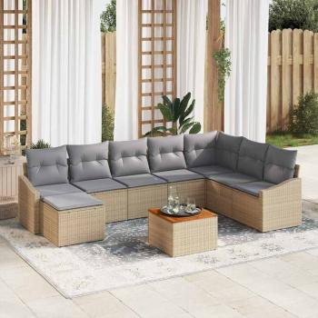 ARDEBO.de - 9-teiliges Garten Sofa Set mit Kissen Beige Poly Rattan Akazie