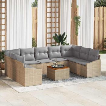 ARDEBO.de - 10-teiliges Garten-Sofa-Set mit Kissen Beige Poly-Rattan Akazie