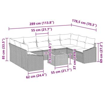 10-teiliges Garten Sofa Set mit Kissen Beige Poly Rattan Akazie