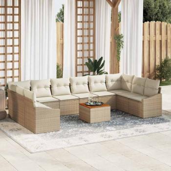 ARDEBO.de - 11-teiliges Garten-Sofa-Set mit Kissen Beige Poly-Rattan Akazie