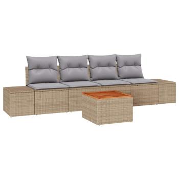 5-teiliges Garten Sofa Set mit Kissen Beige Poly Rattan Akazie