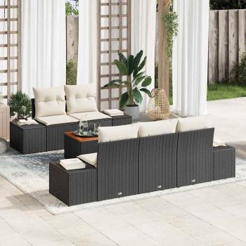 ARDEBO.de - 6-teiliges Garten-Sofa-Set mit Kissen Schwarz Poly-Rattan Acacia