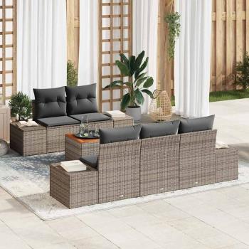 ARDEBO.de - 6-teiliges Garten-Sofa-Set mit Kissen Grau Poly-Rattan Akazie