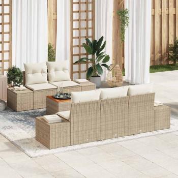 ARDEBO.de - 6-teiliges Garten Sofa Set mit Kissen Beige Poly Rattan Akazie