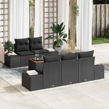 ARDEBO.de - 6-teiliges Garten Sofa Set mit Kissen Schwarz Poly Rattan Akazie