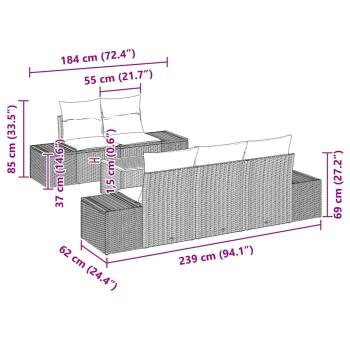 6-teiliges Garten Sofa Set mit Kissen Schwarz Poly Rattan Akazie