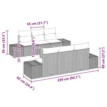 7-teilige Garten Sofaset mit Kissen Grau Poly Rattan Akazie
