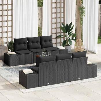 ARDEBO.de - 7-teiliges Garten-Sofa-Set mit Kissen Schwarz Poly-Rattan Akazie