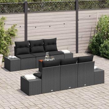 7-teiliges Garten-Sofa-Set mit Kissen Schwarz Poly-Rattan Akazie