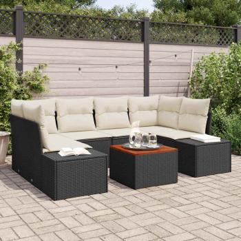 ARDEBO.de - 7-teiliges Garten Sofa Set mit Kissen Schwarz Poly Rattan Akazie