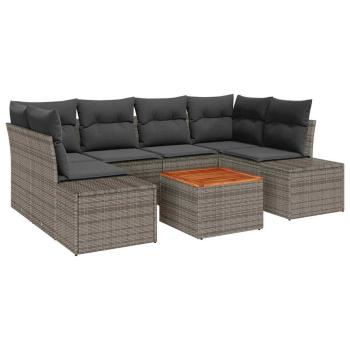 7-teiliges Garten-Sofa-Set mit Kissen Grau Poly-Rattan Akazie