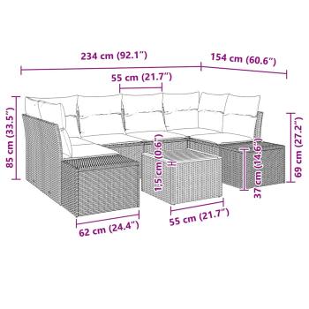 7-teiliges Garten Sofa Set mit Kissen Beige Poly Rattan Akazie