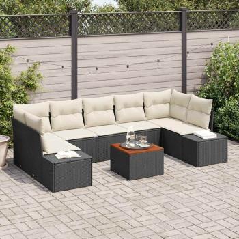ARDEBO.de - 8 Stück Garten Sofa Set mit Kissen Schwarz Poly Rattan Akazie