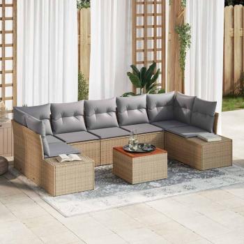 ARDEBO.de - 8-teiliges Garten-Sofaset mit Kissen Beige Poly-Rattan Akazie