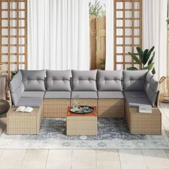 8-teiliges Garten-Sofaset mit Kissen Beige Poly-Rattan Akazie