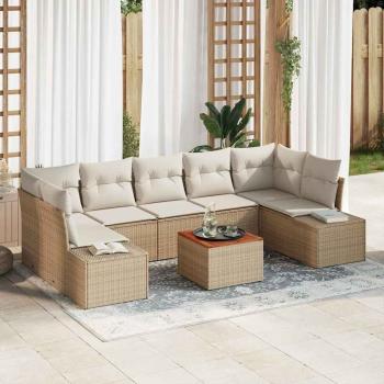 ARDEBO.de - 8-teilige Garten Sofa Set mit Kissen Beige Poly Rattan Akazie
