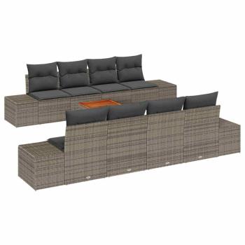 9-teilige Garten Sofa Set mit Kissen Grau Poly Rattan Akazie