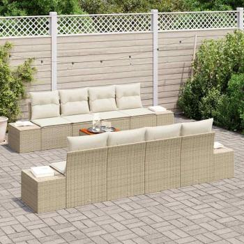 9-teiliges Garten Sofa Set mit Kissen Beige Poly Rattan Akazienholz