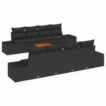 9-teiliges Garten-Sofaset mit Kissen Schwarz Poly-Rattan Akazie