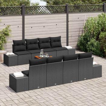 9-teiliges Garten-Sofaset mit Kissen Schwarz Poly-Rattan Akazie