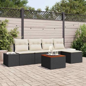 ARDEBO.de - 6-teiliges Garten Sofa Set mit Kissen Schwarz Poly Rattan Akazie