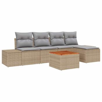 6-teilige Garten-Sofa-Garnitur mit Kissen Beige Poly-Rattan Akazie