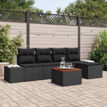 ARDEBO.de - 6-teiliges Garten Sofa Set mit Kissen Schwarz Poly Rattan Akazie