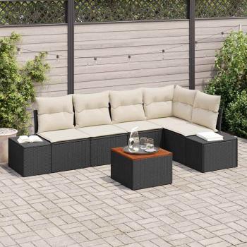 ARDEBO.de - 6-teiliges Garten-Sofa-Set mit Kissen Schwarz Poly Rattan Akazie