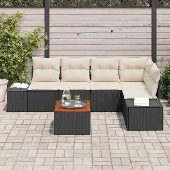 6-teiliges Garten-Sofa-Set mit Kissen Schwarz Poly Rattan Akazie
