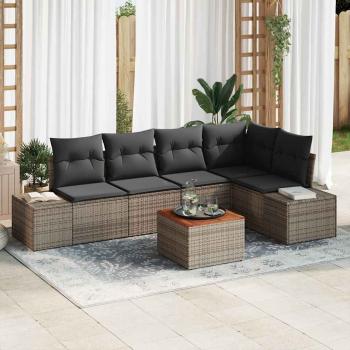 ARDEBO.de - 6-teiliges Garten Sofa Set mit Kissen Grau Poly-Rattan Akazie