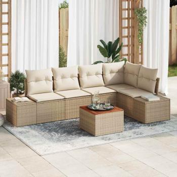 ARDEBO.de - 6-teiliges Garten-Sofa-Set mit Kissen Beige Poly-Rattan Akazie