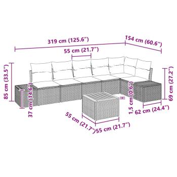 7-teiliges Garten Sofa Set mit Kissen Beige Poly Rattan Akazie