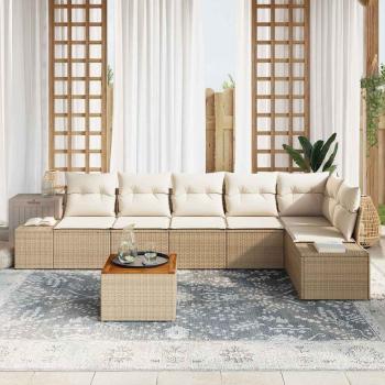 7-teiliges Garten-Sofa-Set mit Kissen Beige Poly-Rattan Akazie
