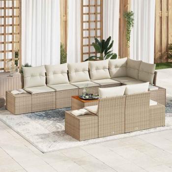 ARDEBO.de - 9-teiliges Garten-Sofa-Set mit Kissen Beige Poly-Rattan Akazie