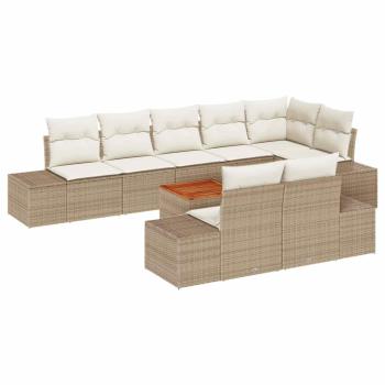 9-teiliges Garten-Sofa-Set mit Kissen Beige Poly-Rattan Akazie