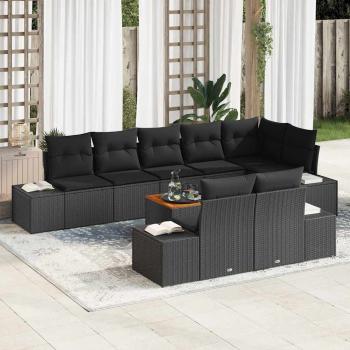 ARDEBO.de - 9-teiliges Garten-Sofa-Set mit Kissen Schwarz Poly-Rattan Akazie