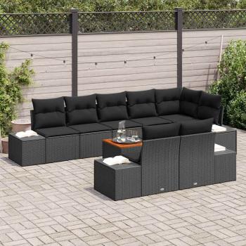 9-teiliges Garten-Sofa-Set mit Kissen Schwarz Poly-Rattan Akazie